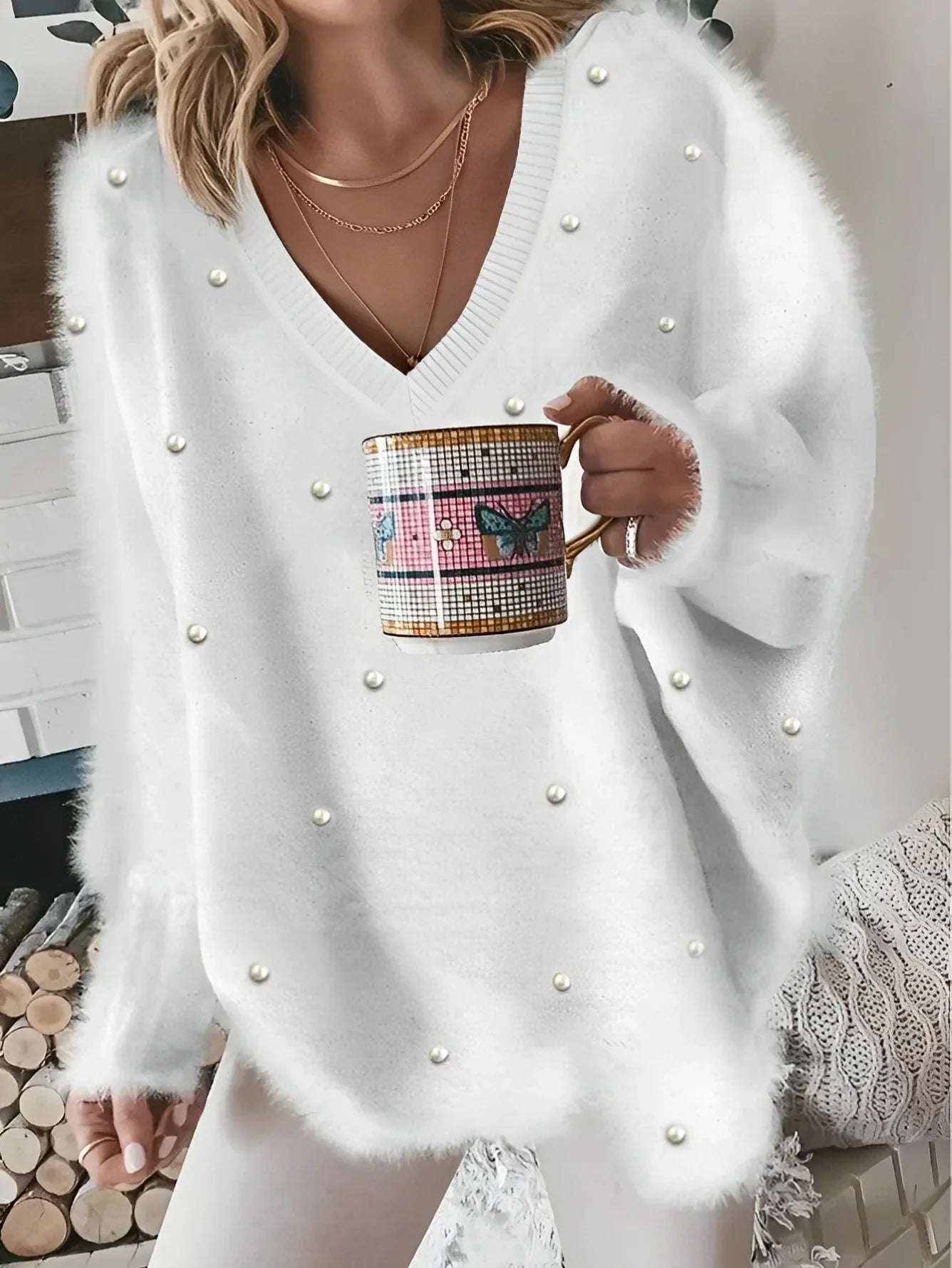 Aurora Pull doux avec perles décoratives