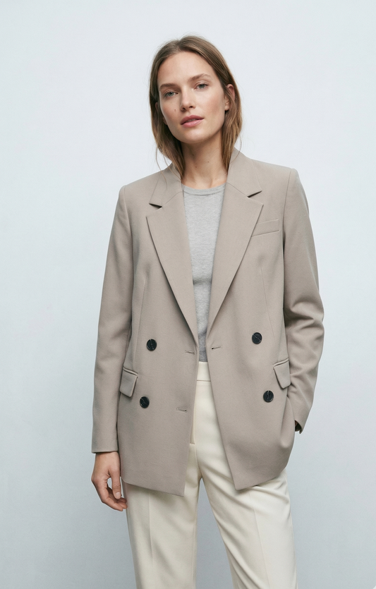 Blazer croisé - Beige - Mélange de polyester - Femme