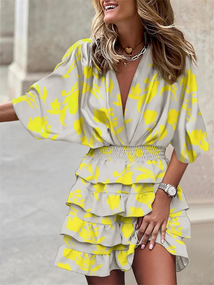 Liora – Robe Florale avec Décolleté en V et Volants