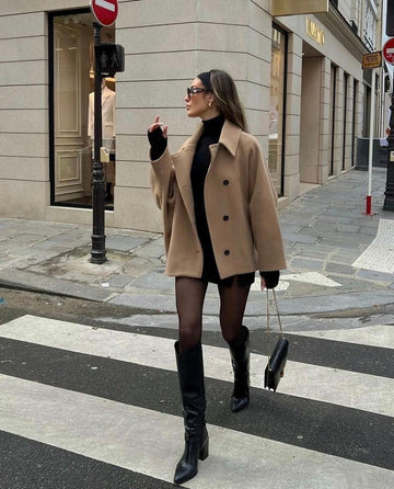 Elena – Manteau Oversize en Laine Mélangée Double-Breasted