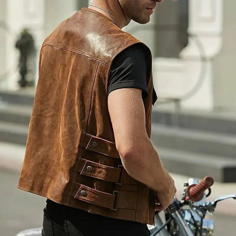 Gilet en cuir pour homme - Gilet sans manches élégant