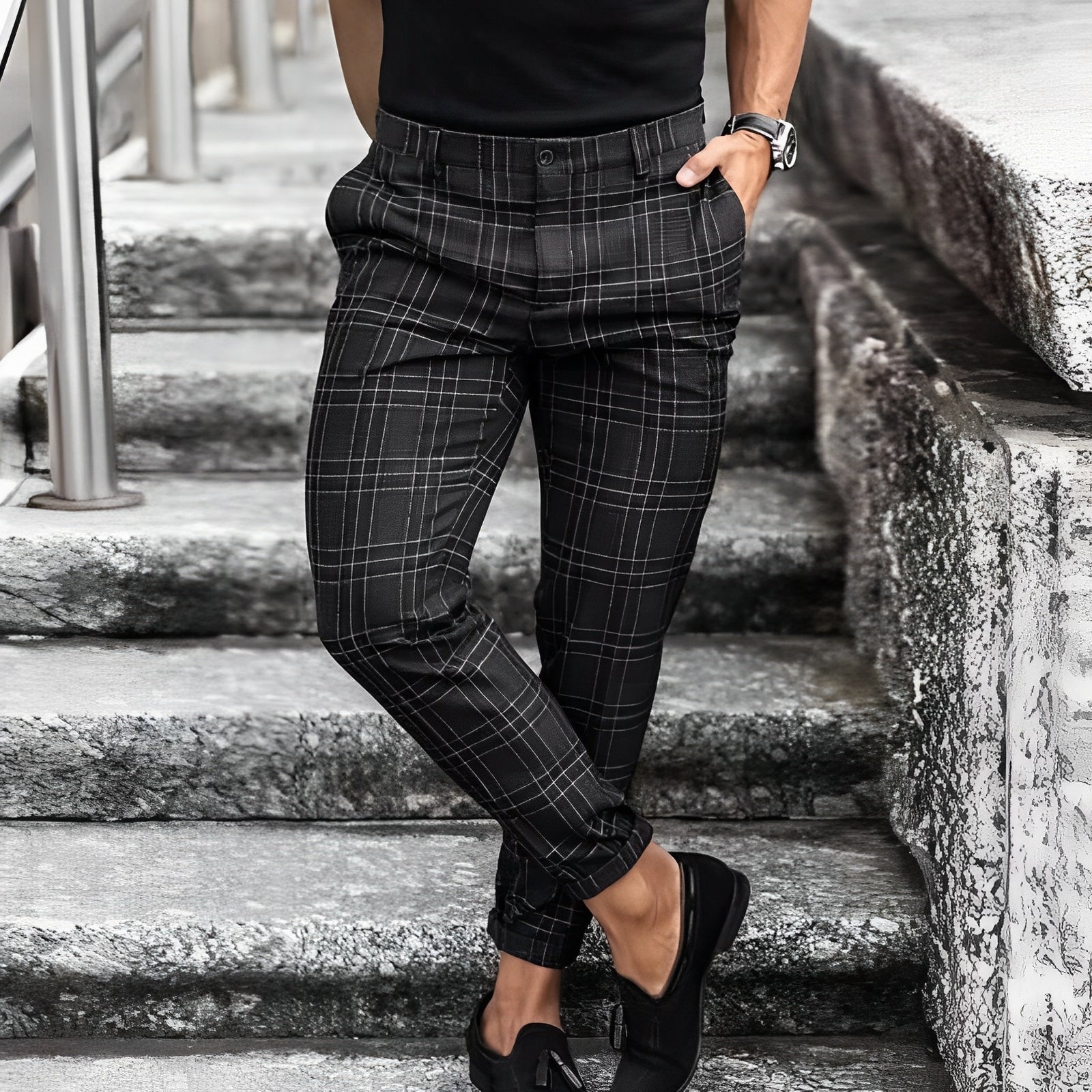 Jefferson - Chinos coupe ample à carreaux pour hommes