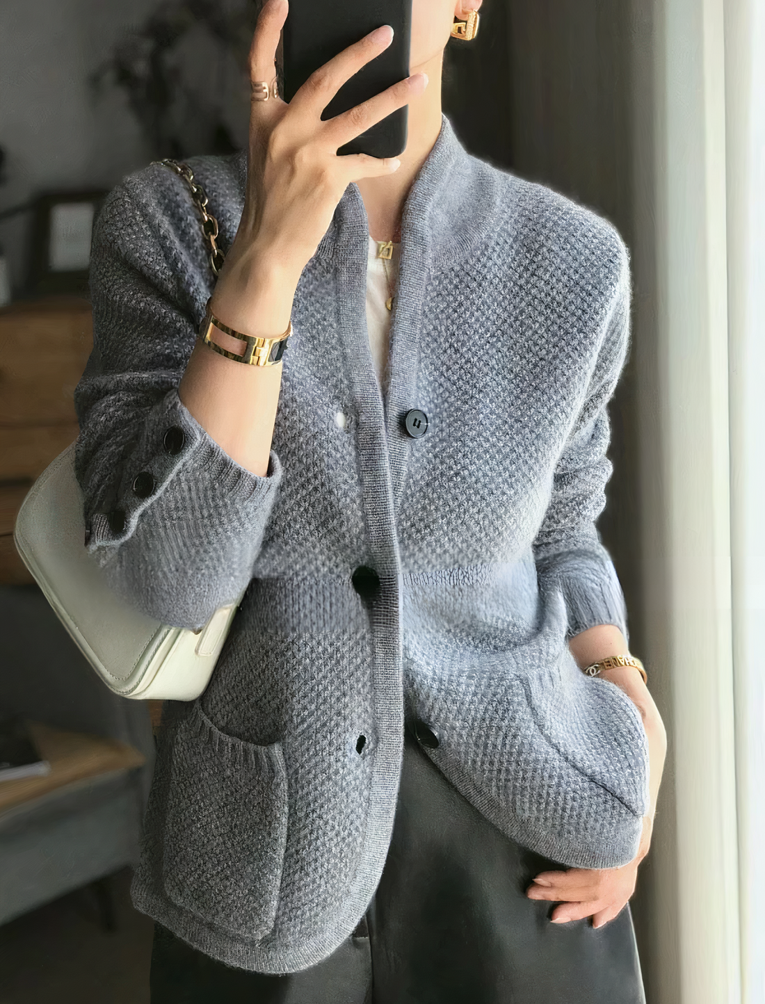Carissa - élégant cardigan en cachemire avec boutons pour femmes