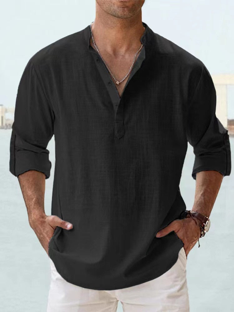 Ohitekah - T-shirt en lin pour homme, confortable et respirant