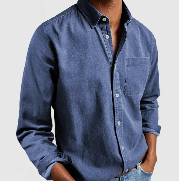 Evander - Hommes Chemise Décontractée en Jean, Mélange de Coton Doux
