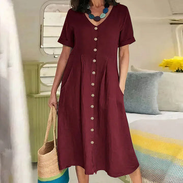 Quency - Robe d'Été Élégante en Lin pour Femmes Légère
