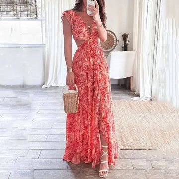 Kaila- Motif Fleuri Décolleté en V Robe