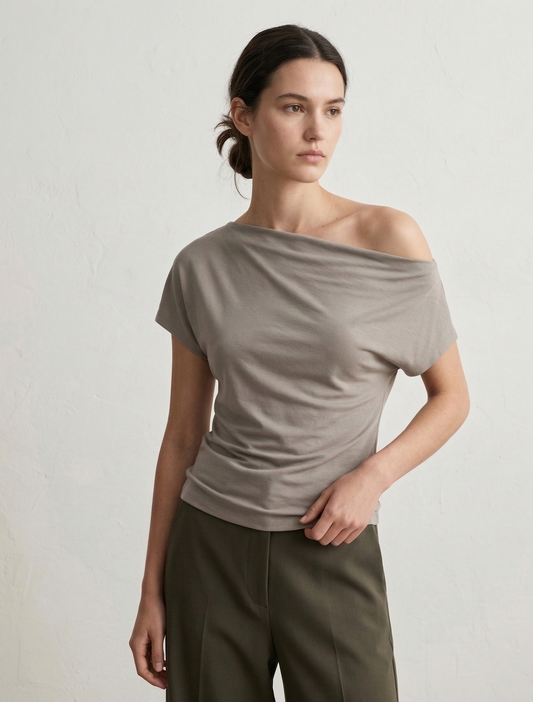 Top Épaules Dénudées - Taupe - Mélange de Polyester - Femme
