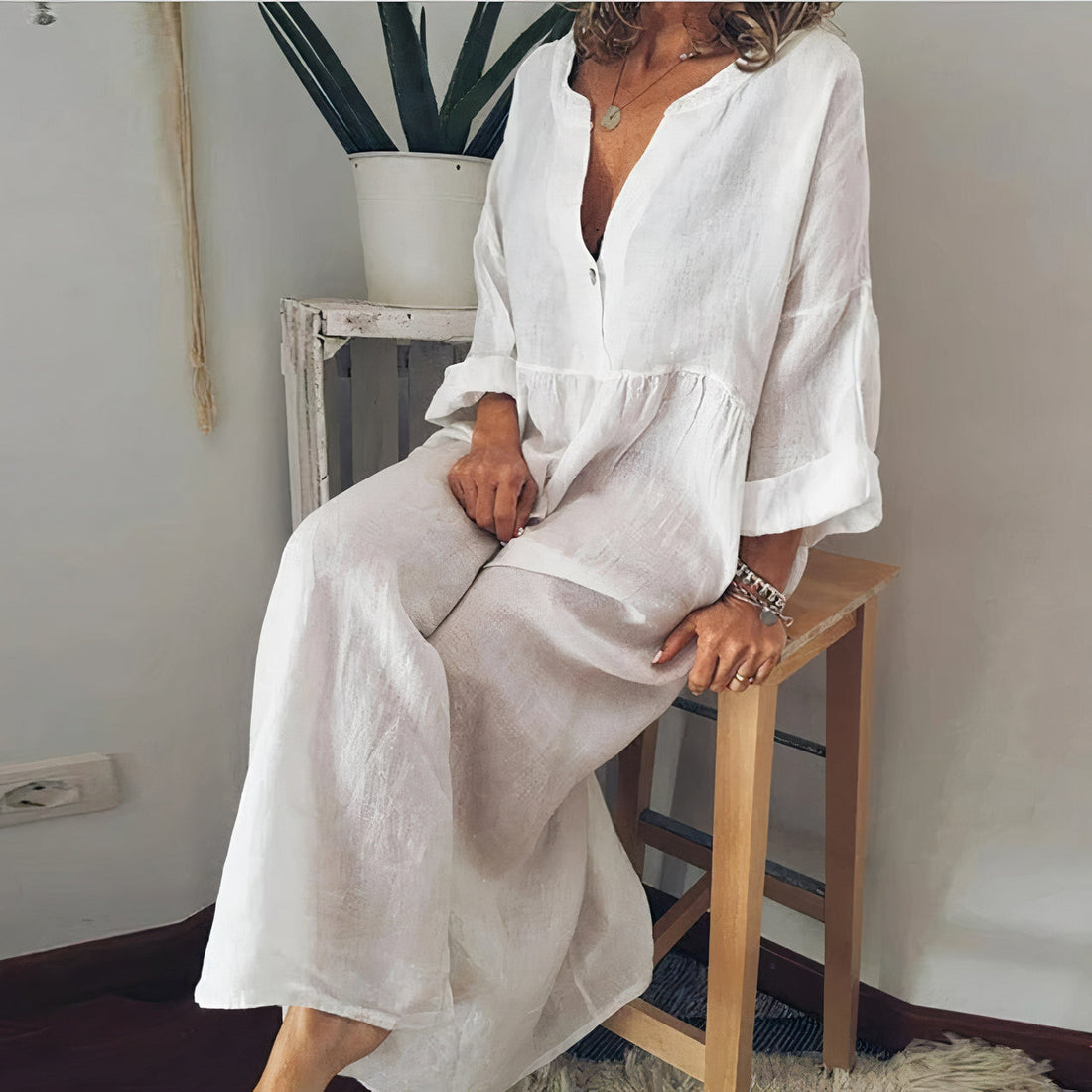 Klara - Elégante robe chemisier en lin pour femme