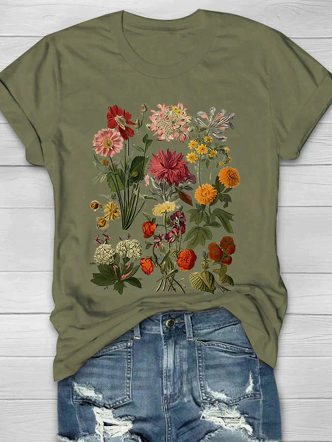 Liv - T-Shirt Femme avec Motif Fleuri Rétro