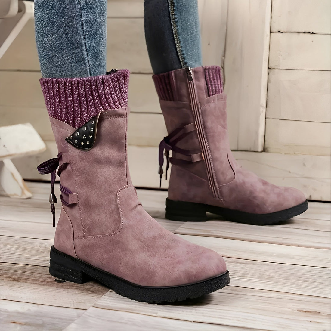 Sharalyn - Bottes d'hiver confortables pour femmes mi-mollet