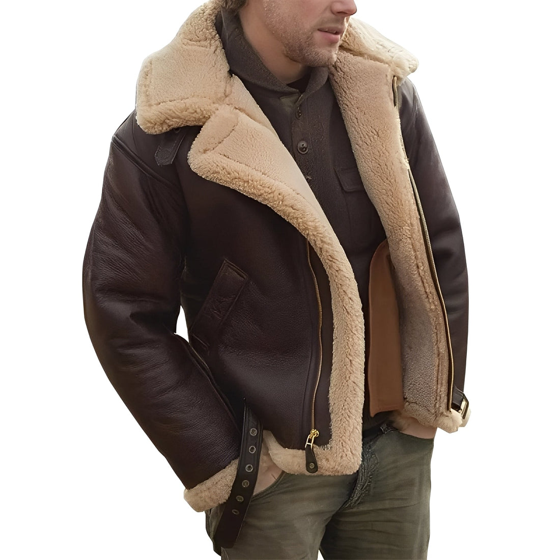 Jeffrey - Veste en cuir moderne avec doublure chaude en sherpa pour hommes