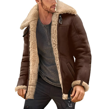 Jeffrey - Veste en cuir moderne avec doublure chaude en sherpa pour hommes
