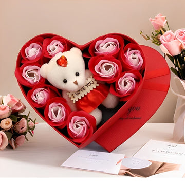 Heartley - Ours en Roses Cadeau en Forme de Cœur pour la Saint-Valentin