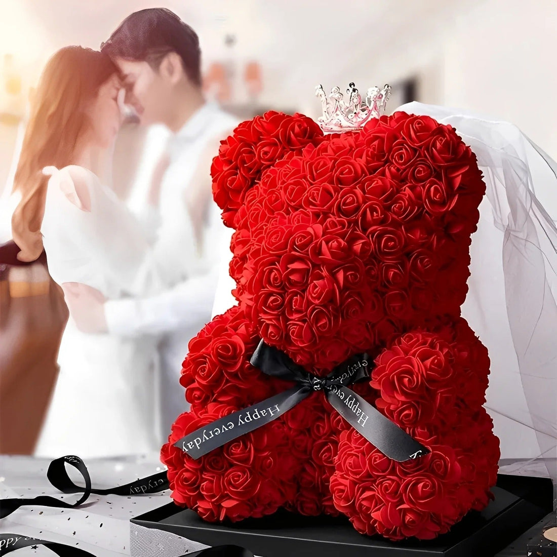 Teddie - Ours en roses romantique avec boîte cadeau LED pour la Saint-Valentin