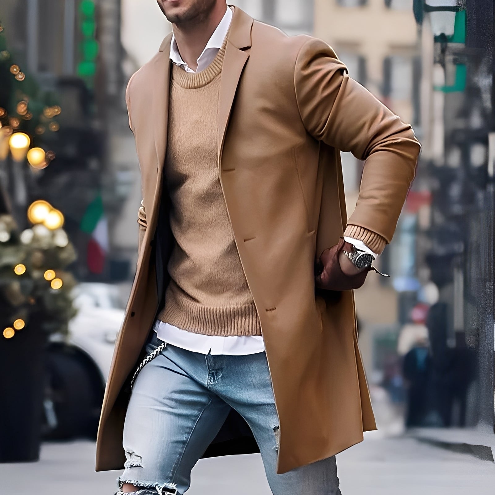 Landen - Trenchcoat élégant avec col à revers pour hommes