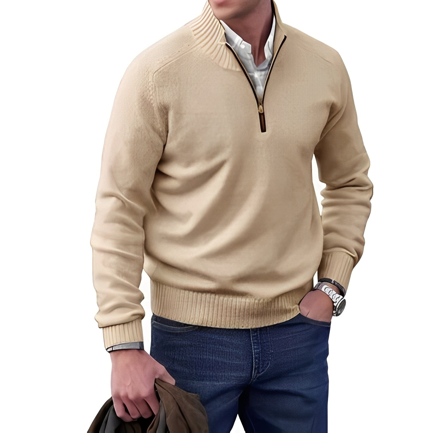 Merrill - Pull en laine décontracté avec fermeture éclair pour hommes