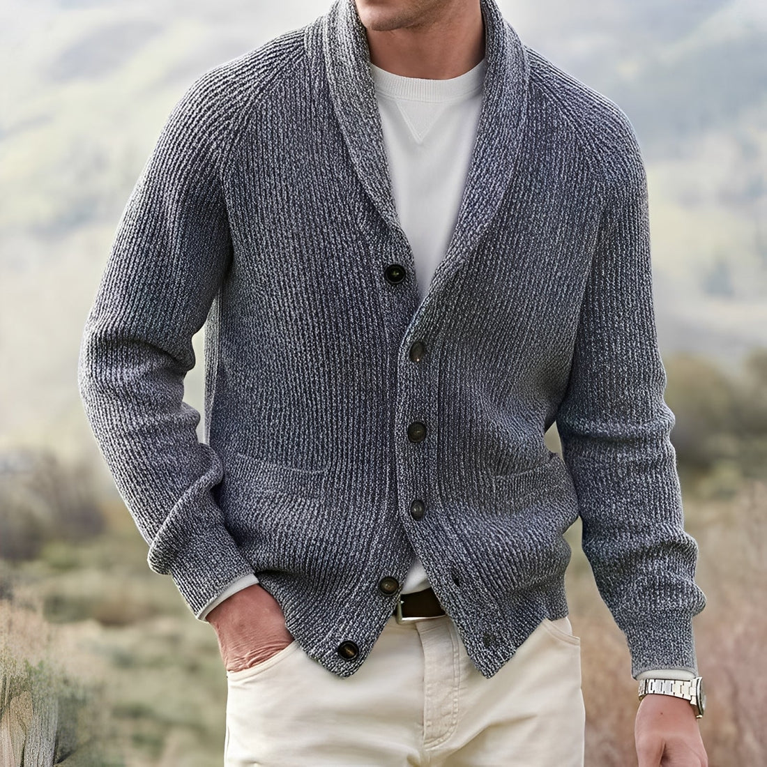 Jerold - Cardigan vintage avec large revers pour hommes