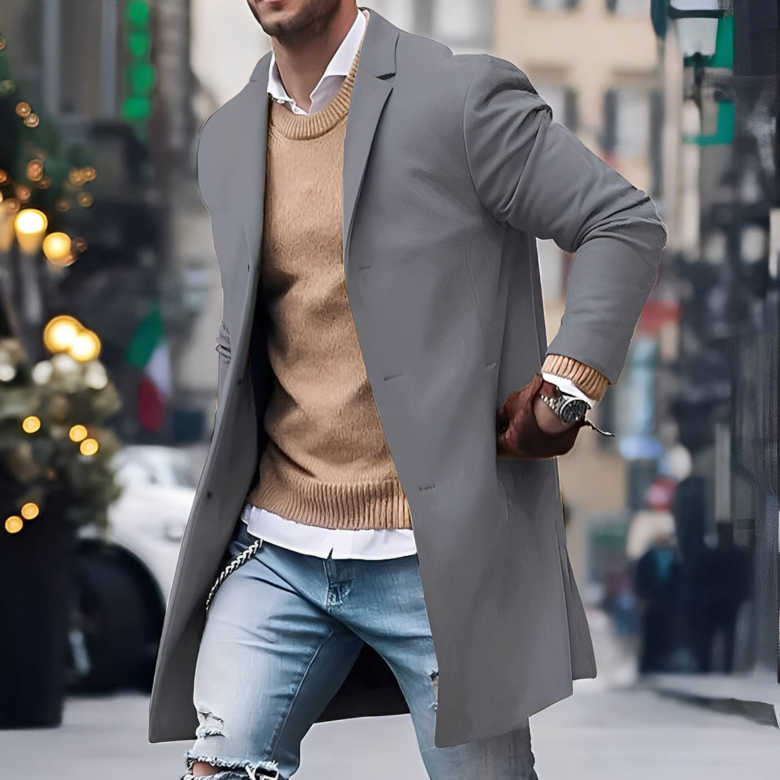 Landen - Trenchcoat élégant avec col à revers pour hommes