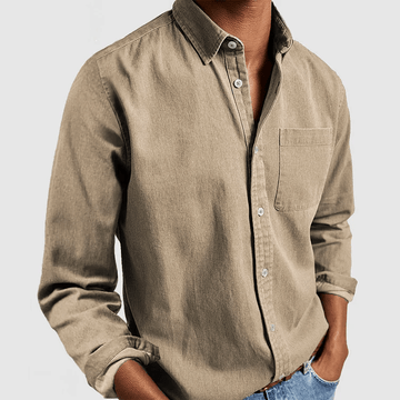 Nathan - Chemise décontractée à manches longues avec col à revers pour hommes