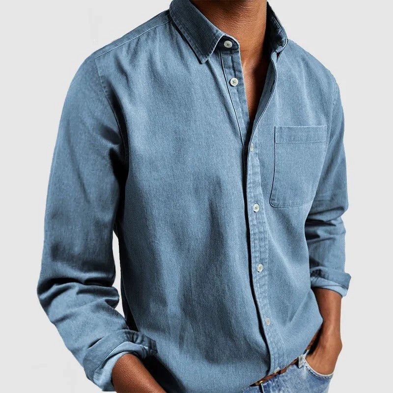 Nathan - Chemise décontractée à manches longues avec col à revers pour hommes